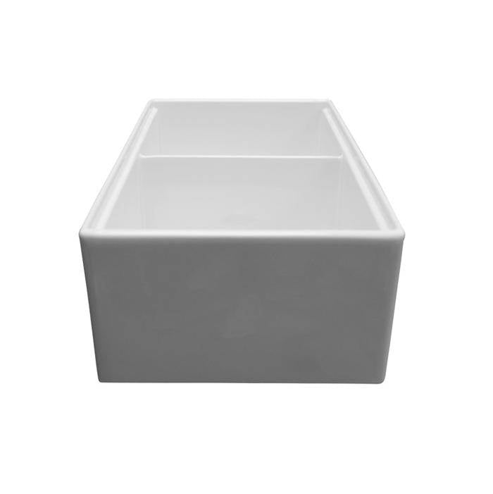 Maxwel 33'' Double Bowl Sink w/Ledge,Plain Front,White