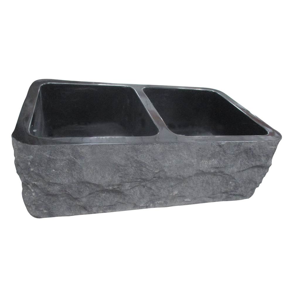 Barclay - Bowdon 33'' Granite Dbl Bowl Apron Front Sink,Chiseled Frnt GPBL - Polished Black