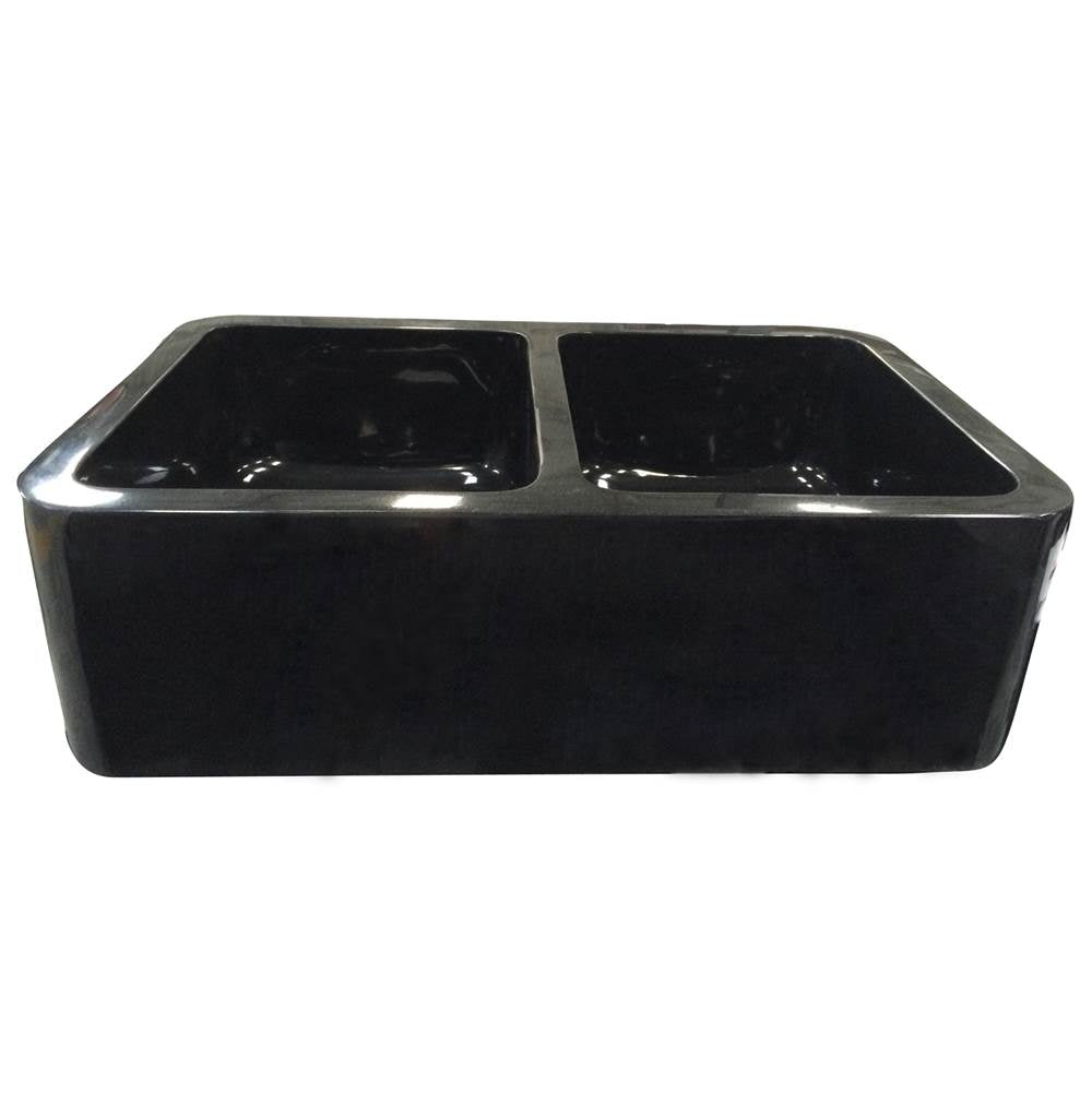 Barclay - Atlanta 36'' Polished Granite Dbl Bowl Apron Front Sink-GPBL - Polished Black