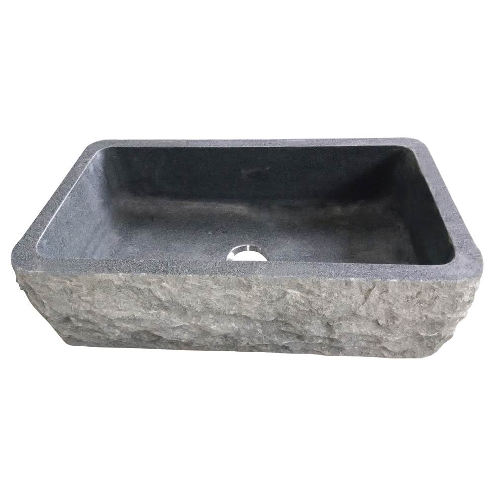 Barclay - Birgitta 36'' Granite Sngle Bl FarmerSink Chiseled Frnt GPBL - Polished Black