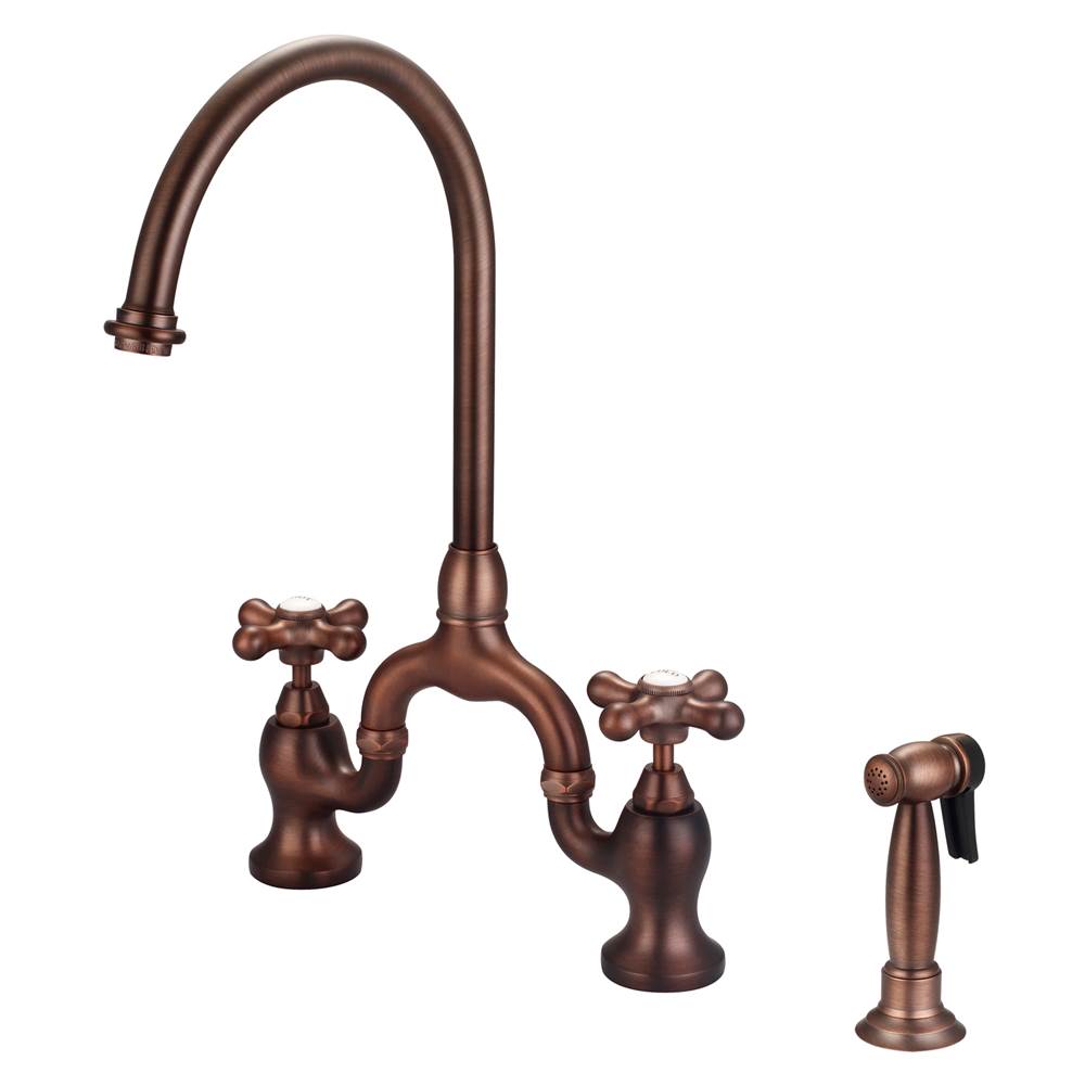 Barclay - Banner Kitchen Bridge Faucet w Sidespray & Metal Cros Han,ORB - Oil Rubbed Bronze