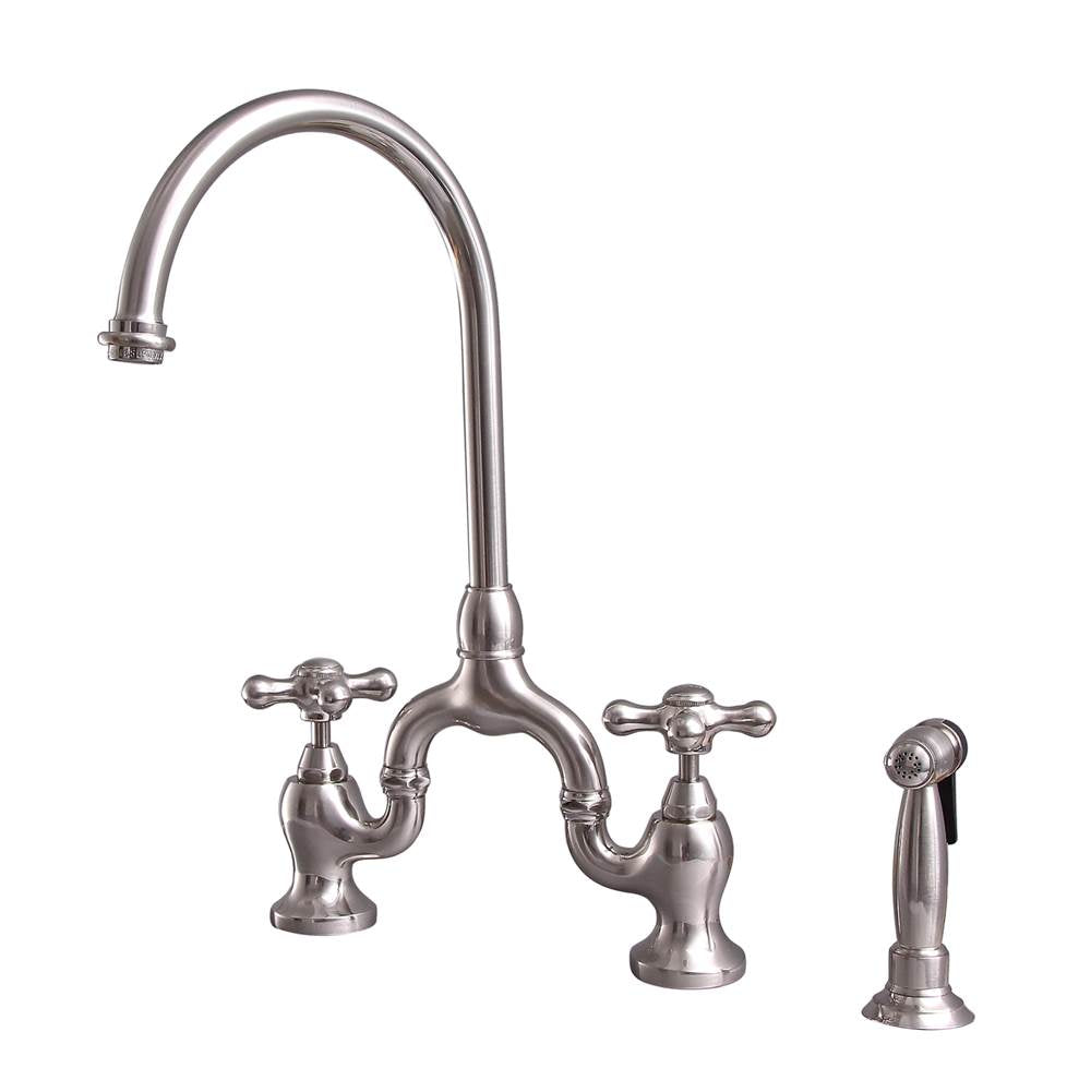 Barclay - Banner Kitchen Bridge Faucet w Sidespray & Metal Cros Han, BN - Brushed Nickel