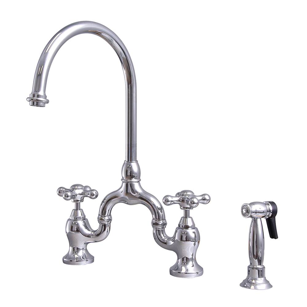 Barclay - Banner Kitchen Bridge Faucet w Sidespray & Metal Cros Han, CP - Polished Chrome