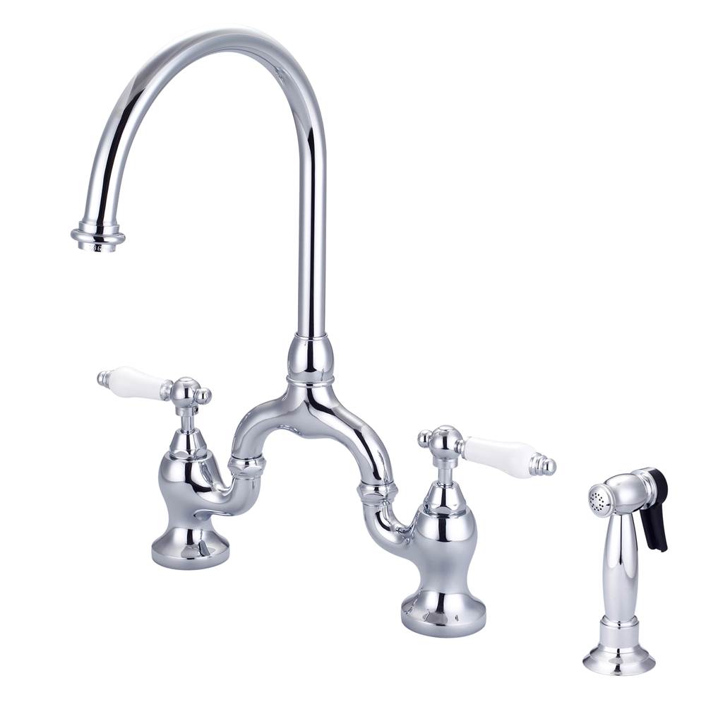 Barclay - Banner Kitchen Bridge Faucet w Sidespray & Porc Lever Han, CP - Polished Chrome