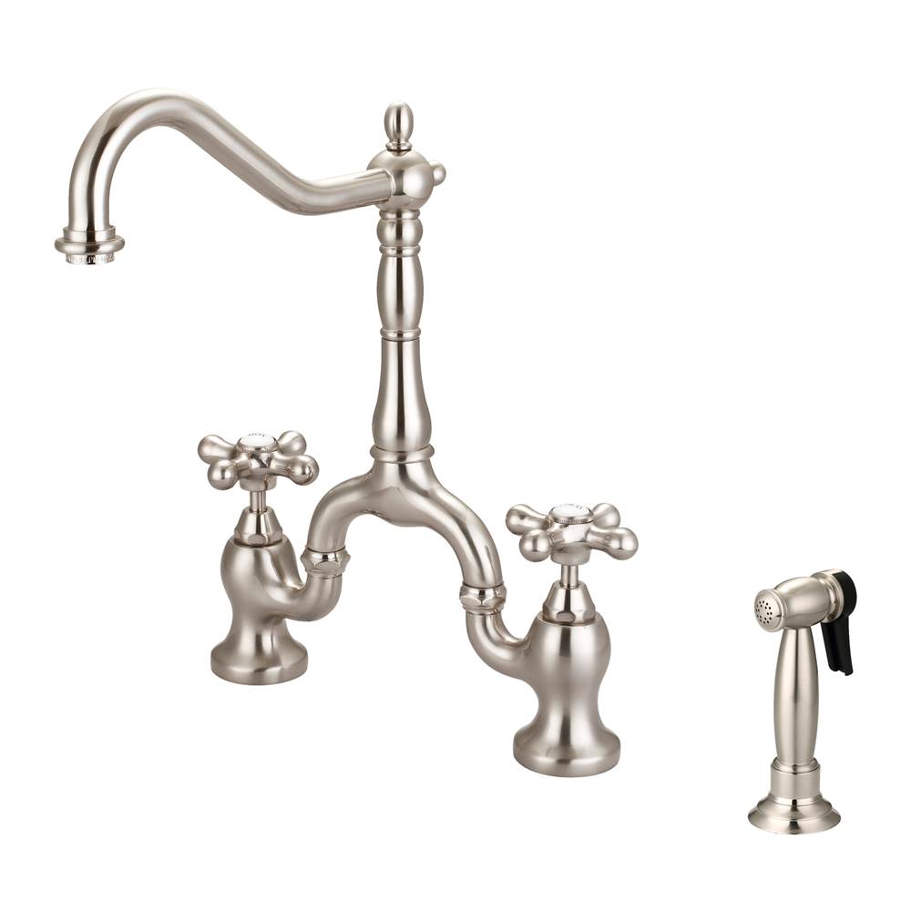 Barclay - Carlton Kitchen Bridge Faucet Sidespray & Metal Cross Hdl,BN - Brushed Nickel
