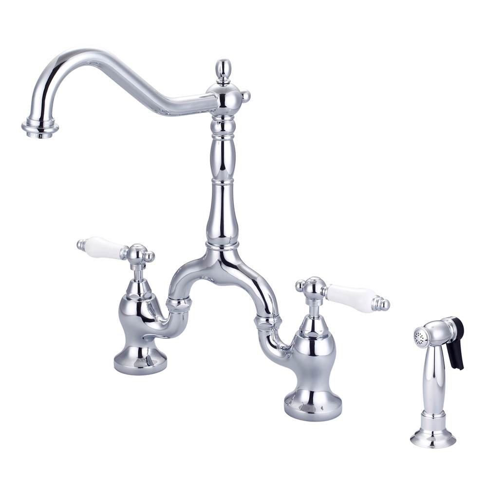Barclay - Carlton Kitchen Bridge Faucet Sidespray & Porc Lever Hdl,CP - Polished Chrome