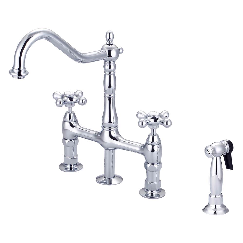 Barclay - Emral Kitchen Bridge Faucet Sidespray & Metal Cross Hdl,CP - Polished Chrome