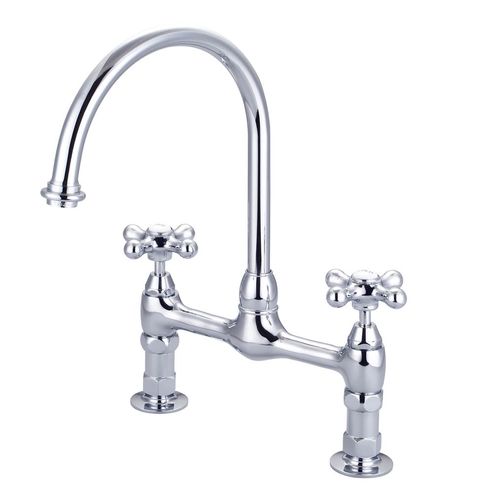 Barclay - Harding Kitchen Bridge Faucet Metal Cross Handles,CP - Polished Chrome