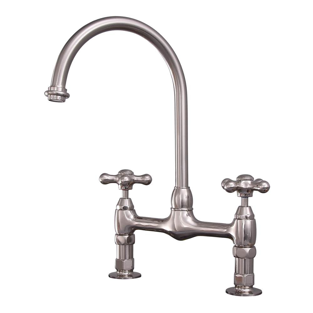 Barclay - Harding Kitchen Bridge Faucet Metal Cross Handles,BN - Brushed Nickel
