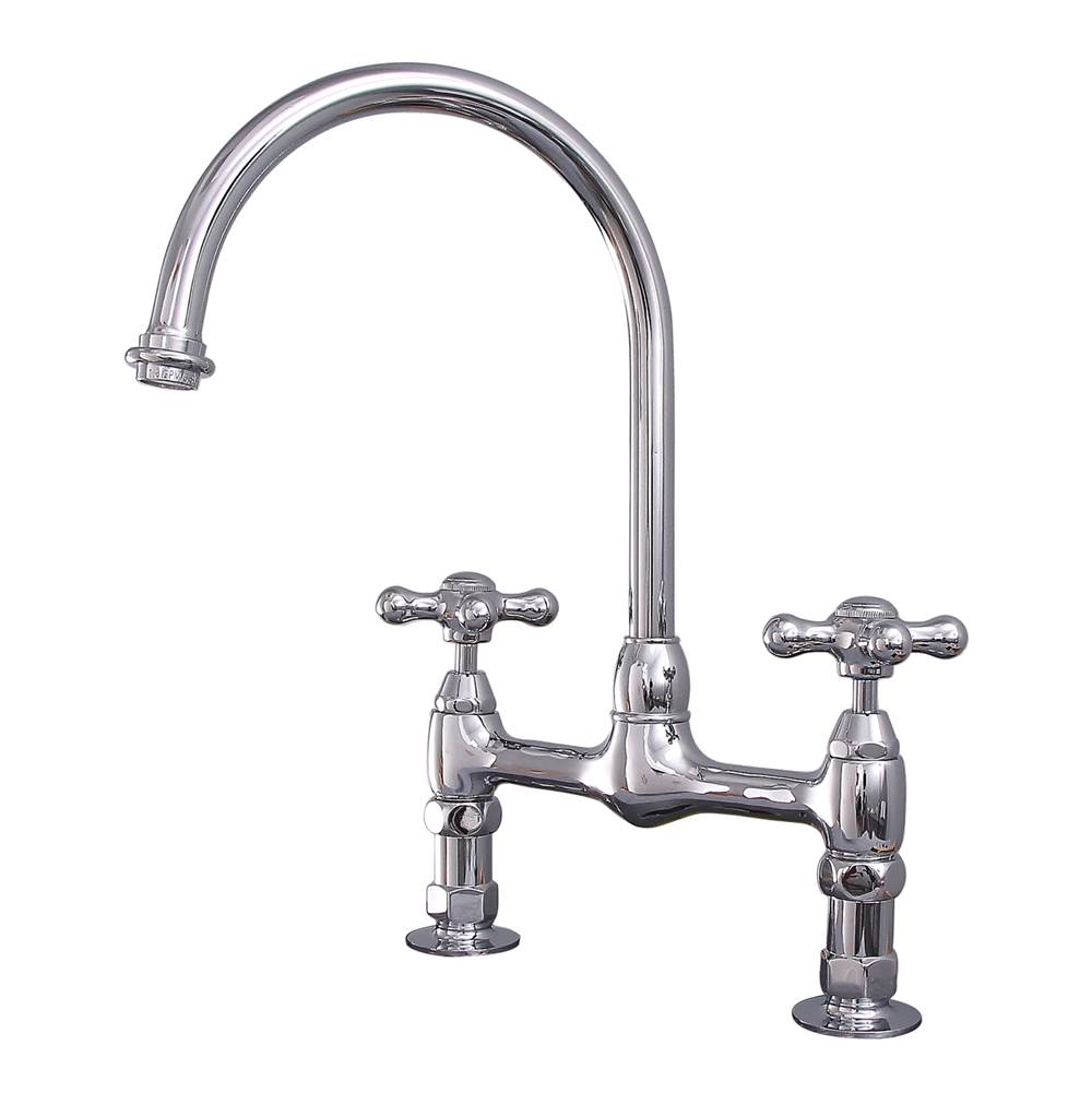 Barclay - Harding Kitchen Bridge Faucet Metal Cross Handles,CP - Polished Chrome