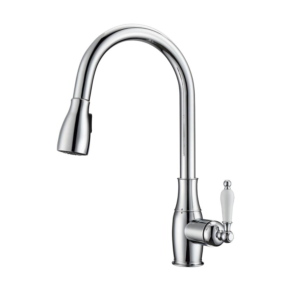 Barclay - Cullen Kitchen Faucet,Pull-Out Spray, Porcelain Handles, CP - Polished Chrome