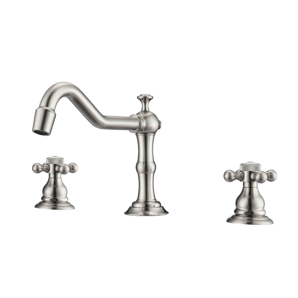 Barclay - Roma 8''cc Lav Faucet, with Hoses,Button Cross Handles, BN - Brushed Nickel