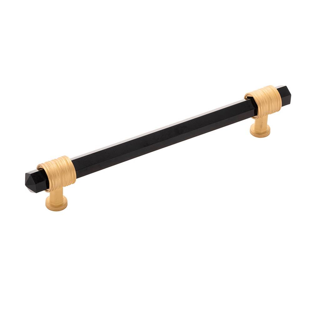 Belwith Keeler - Pull 6-5/16 Inch (160mm) Center to Center - Brushed Golden Brass With Opaque Black Glass