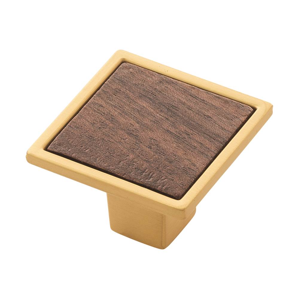 Belwith Keeler - Knob 1-7/16 Inch Square - Brushed Golden Brass With Walnut