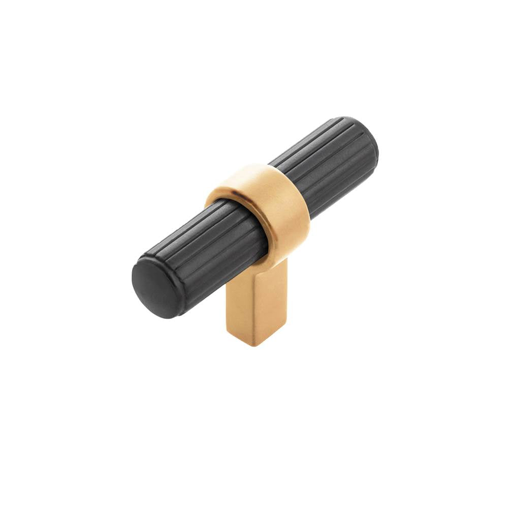 Belwith Keeler - Sinclaire Collection T-Knob 2-3/8 Inch x 3/4 Inch Matte Black and Brushed Golden Brass Finish - Matte Black,Brushed Golden Brass