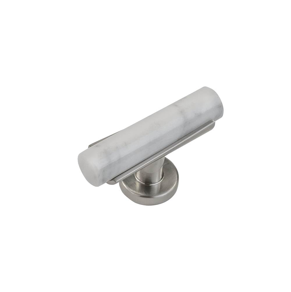 Belwith Keeler - T-Knob 2-1/2 Inch x 1 Inch - White Marble with Satin Nickel