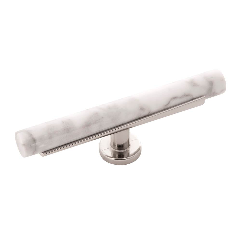 Belwith Keeler - T-Knob 5 Inch x 1 Inch - White Marble with Polished Nickel