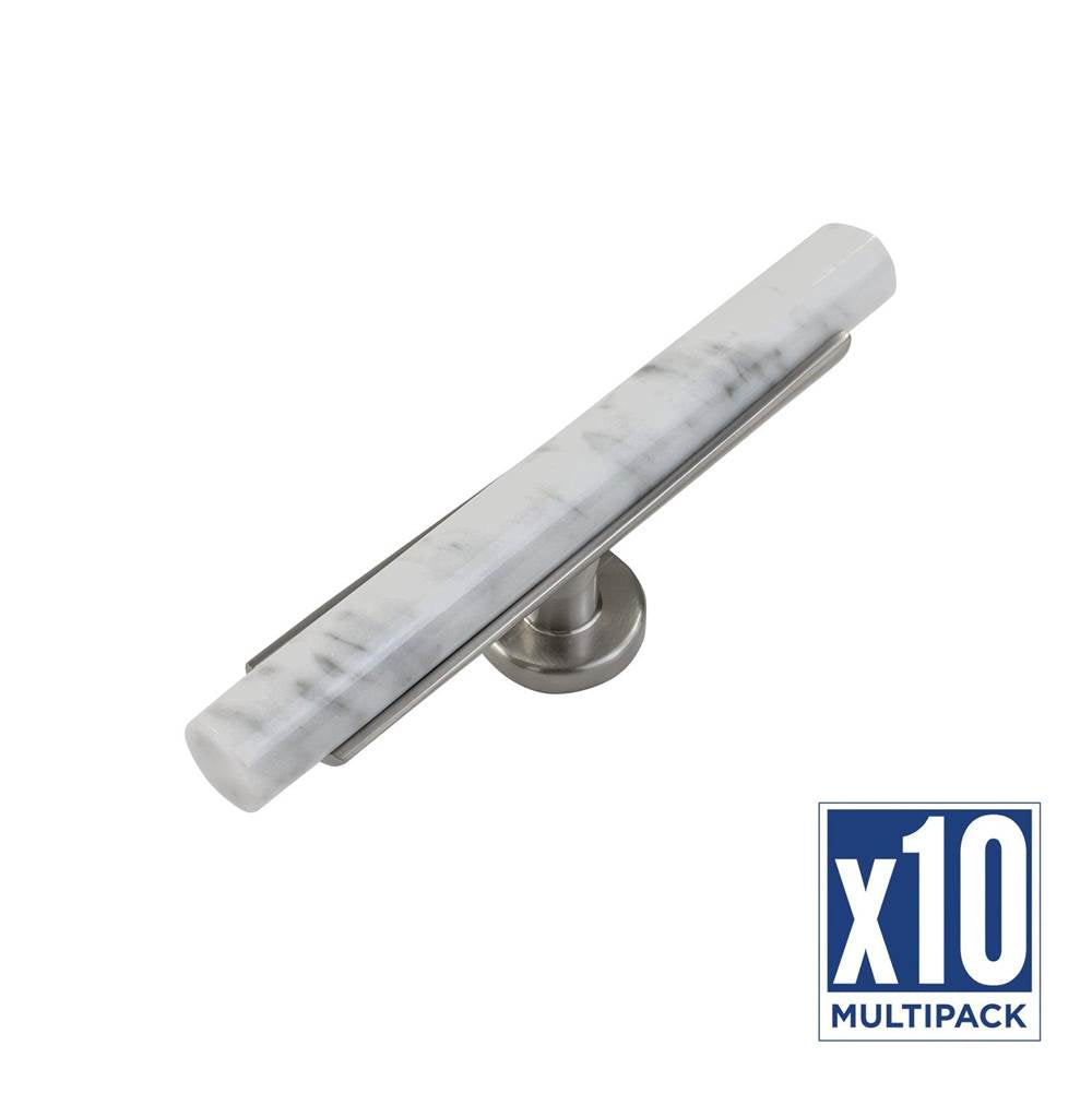 Belwith Keeler - T-Knob 5 Inch x 1 Inch - White Marble with Satin Nickel