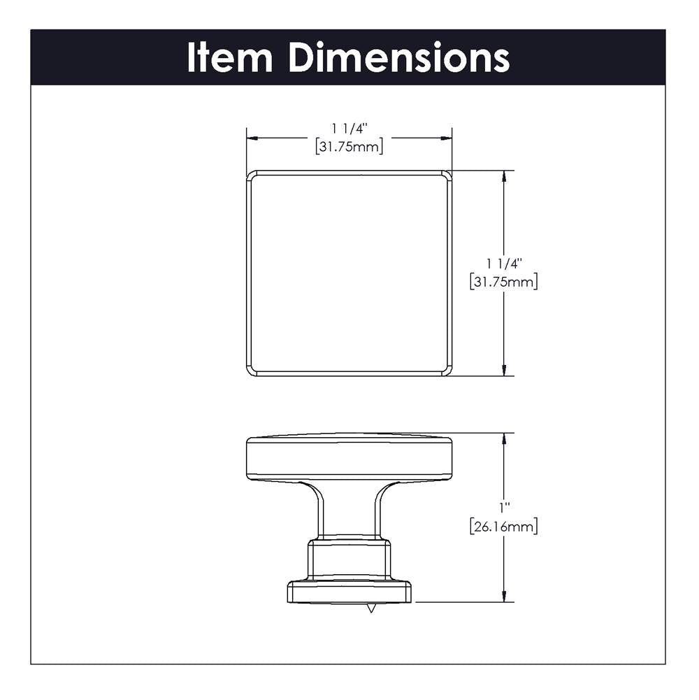 Brighton Collection Knob 1-1/4 Inch Square Brushed Golden Brass Finish