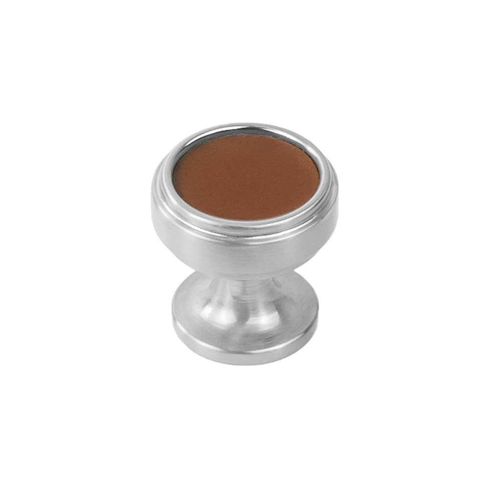 Belwith Keeler - Knob 1-1/4 Inch Diameter - Satin Nickel with Brown Leather