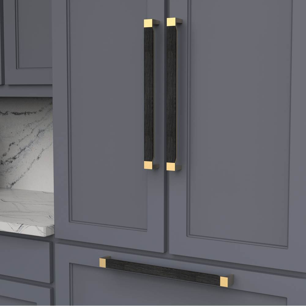 Fuse Collection Appliance Pull 18 Inch Center to Center Brushed Golden Brass with Black Wood Finish