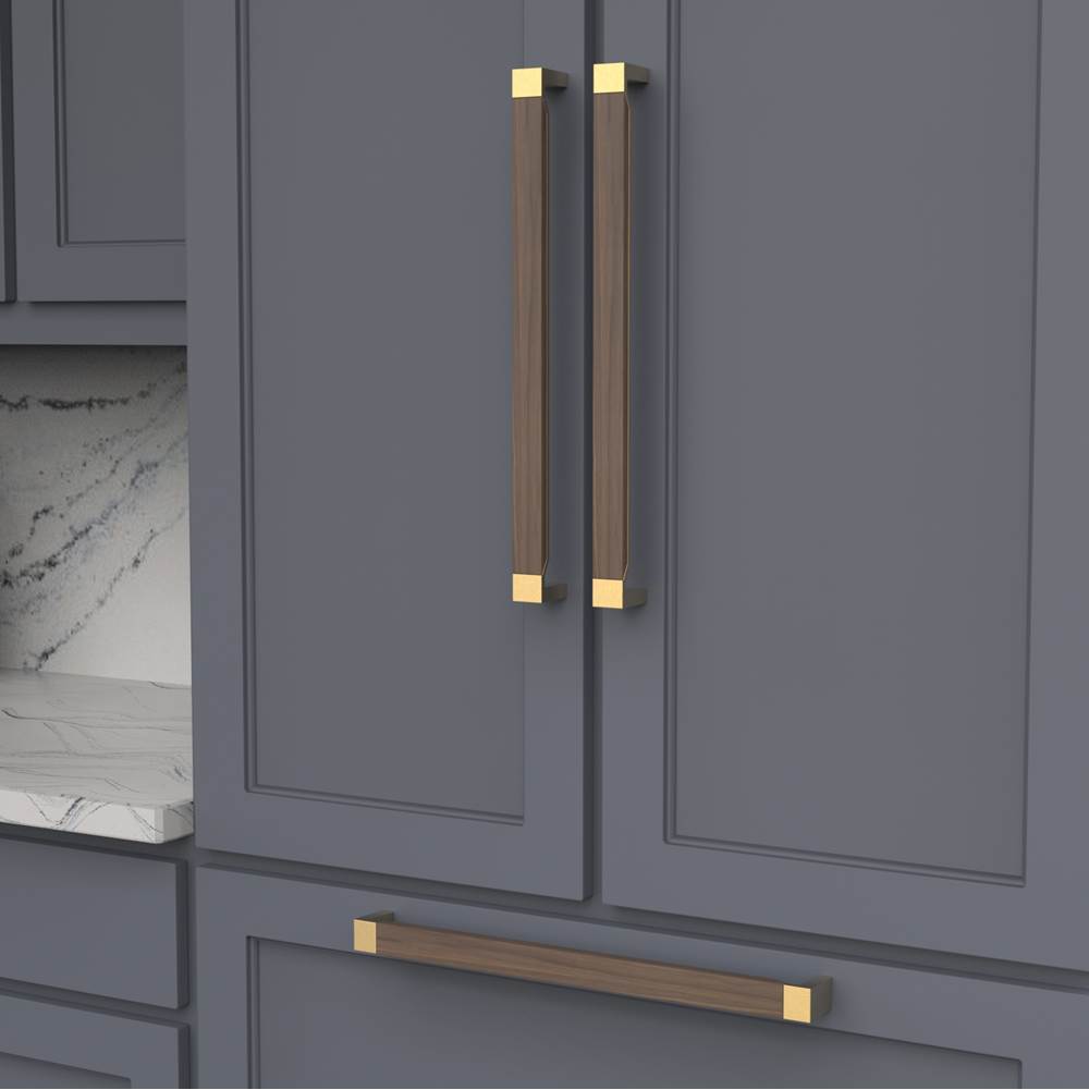 Fuse Collection Appliance Pull 18 Inch Center to Center Brushed Golden Brass with Walnut Finish