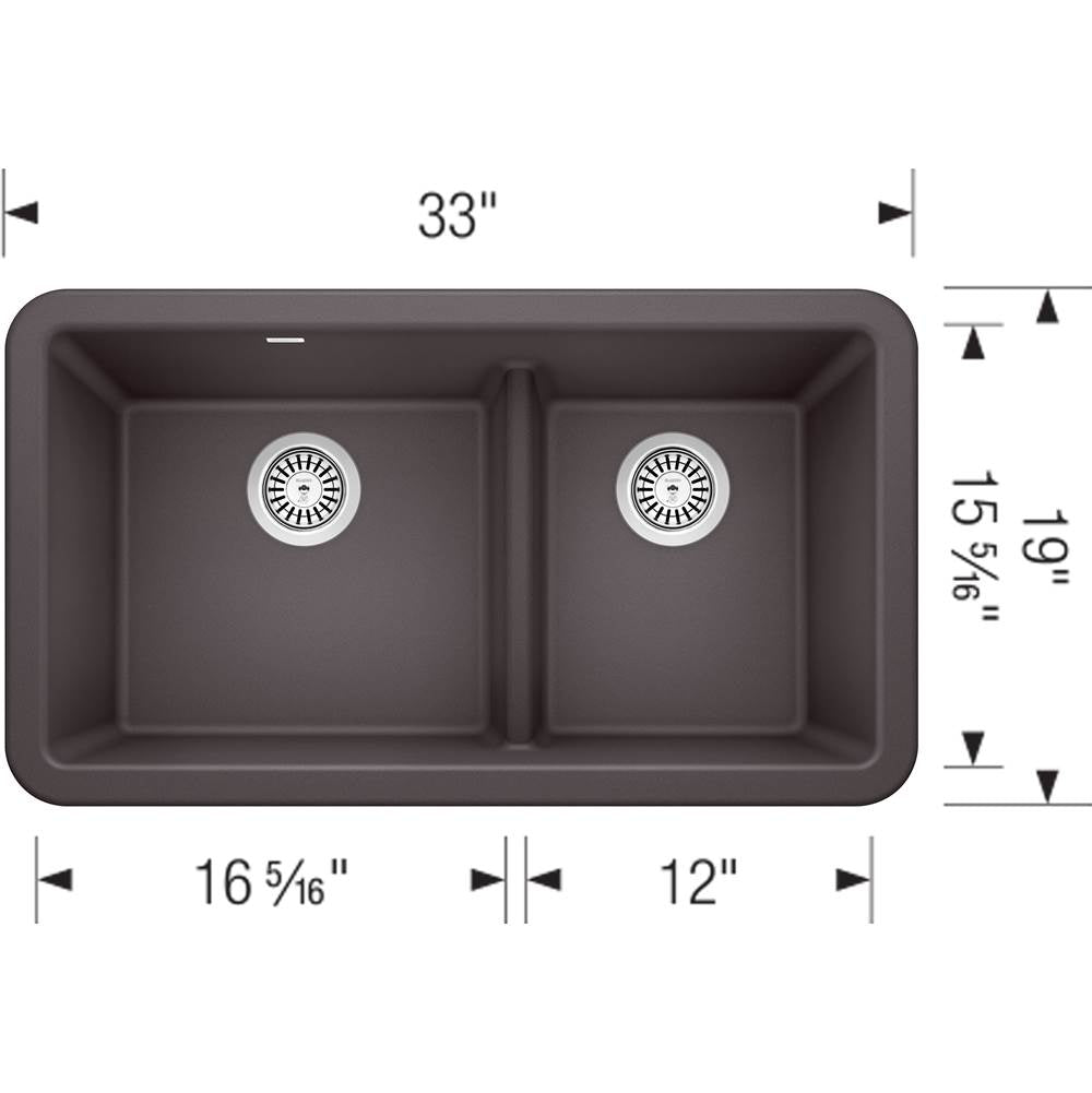 Ikon SILGRANIT 33'' Double Bowl Apron-Front Farmhouse Sink with Low Divide - Anthracite