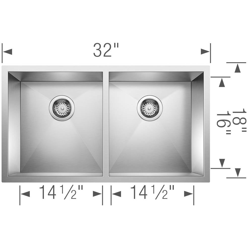 Precision R0 28'' 50/50 Double Bowl Undermount Stainless Steel Kitchen Sink