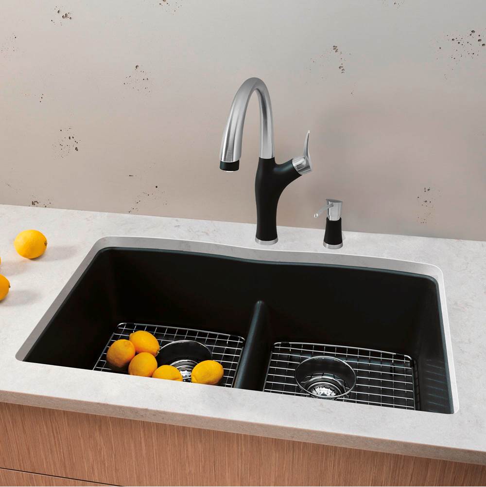 Diamond SILGRANIT 32'' 50/50 Double Bowl Undermount Kitchen Sink with Low Divide - Cinder