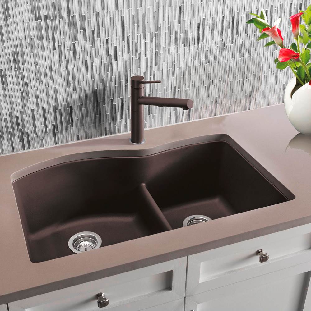 Diamond SILGRANIT 32'' 60/40 Double Bowl Undermount Kitchen Sink with Low Divide - Anthracite