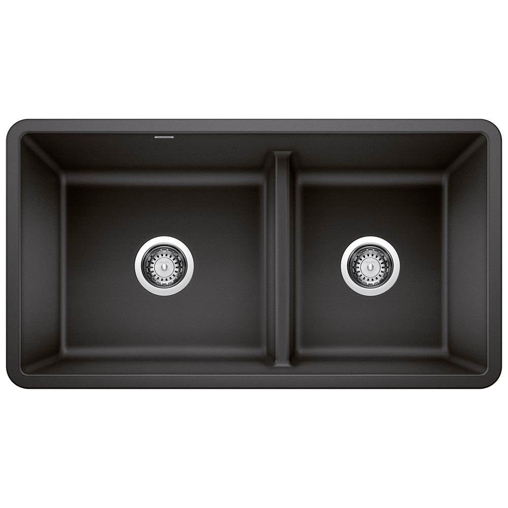 Blanco - Precis SILGRANIT 33'' 60/40 Reversible Double Bowl Undermount Kitchen Sink with Low Divide - Anthracite - Anthracite