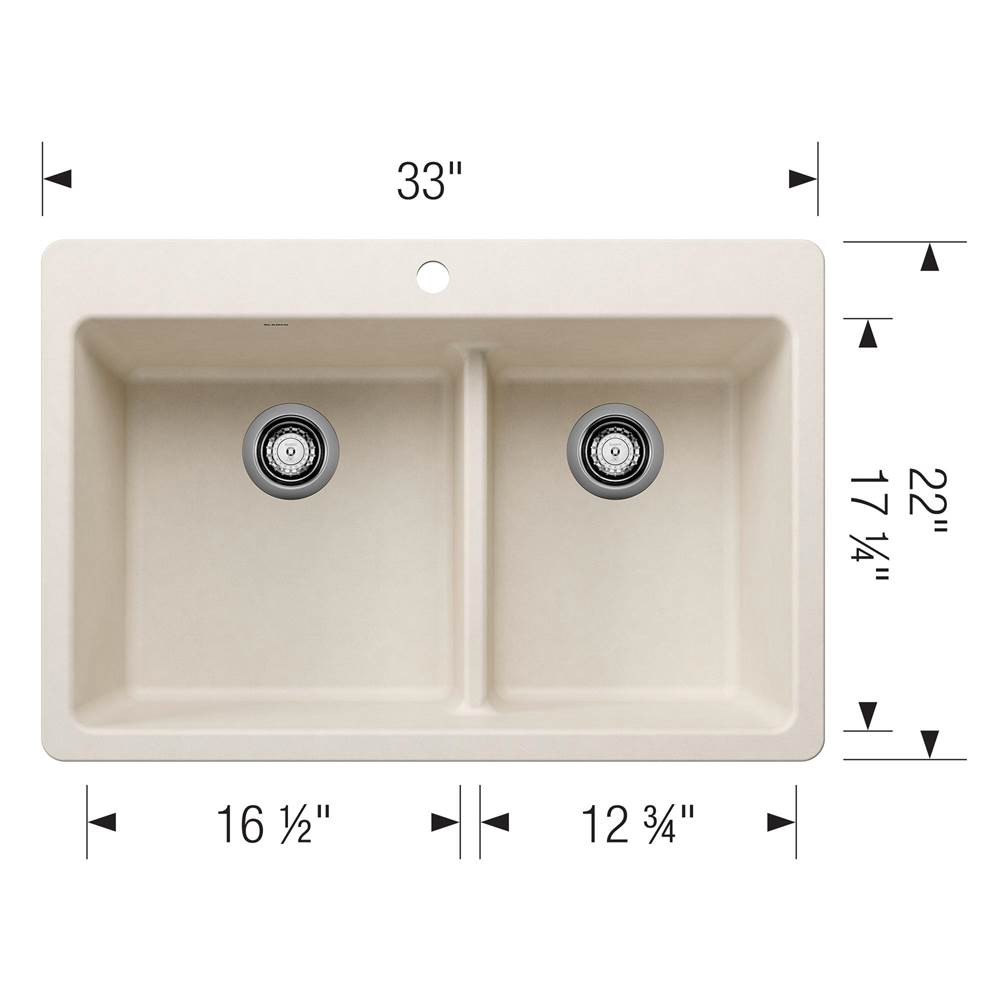 Liven SILGRANIT 33'' 60/40 Double Bowl Dual Mount Kitchen Sink with Low Divide - Coal Black