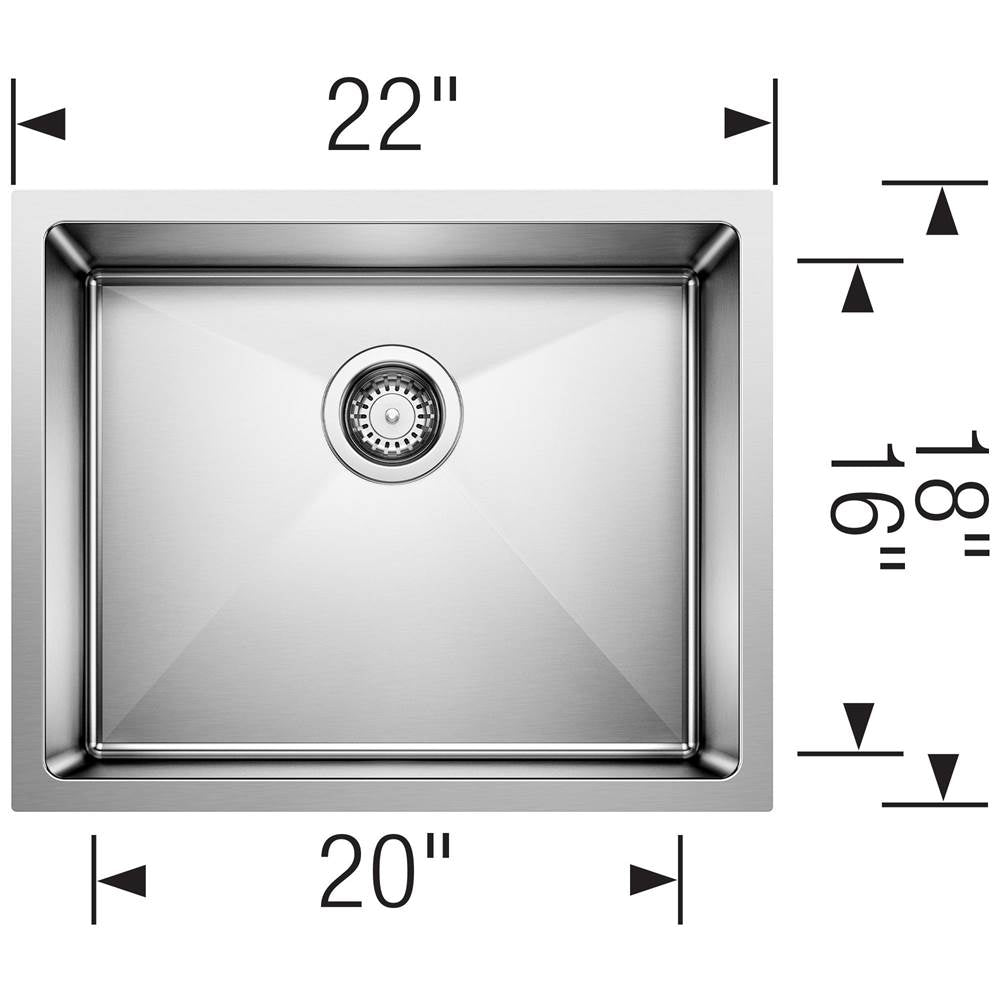 Quatrus R15 22'' Single Bowl Undermount Stainless Steel Kitchen Sink