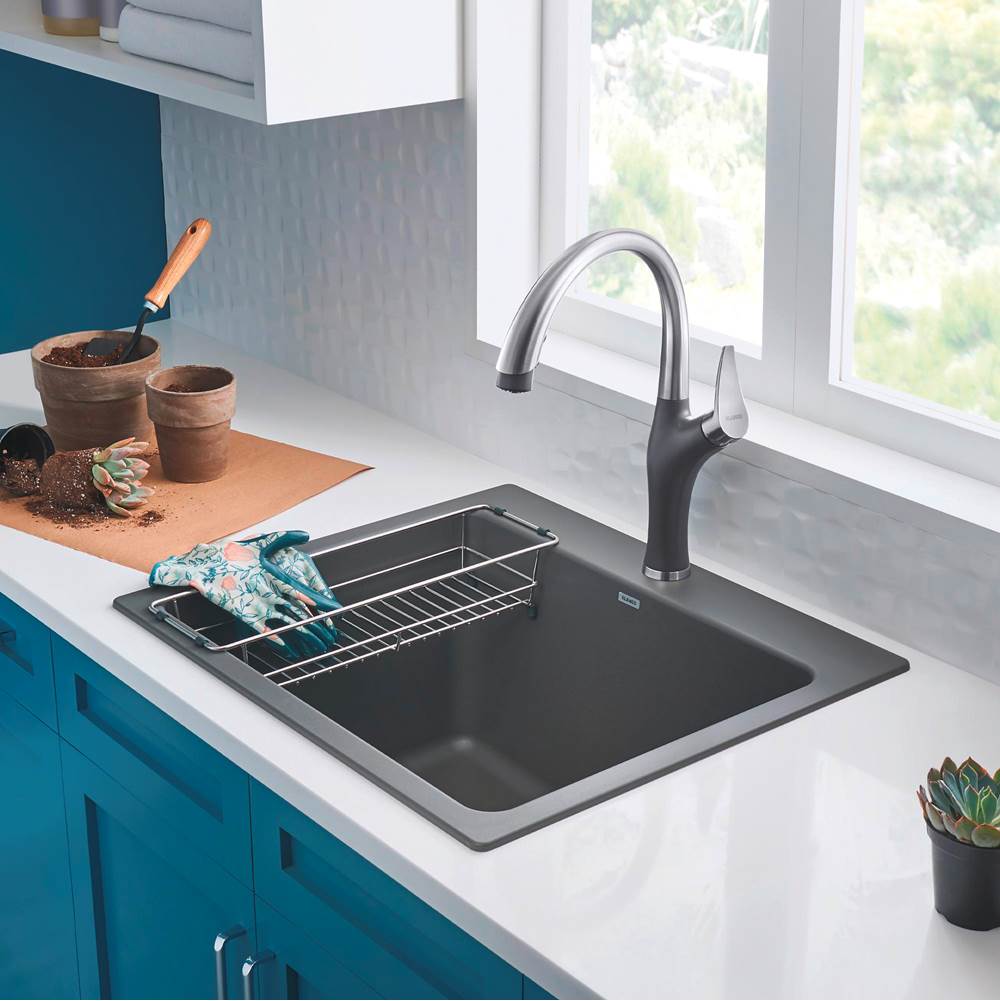 Liven SILGRANIT 25'' Single Bowl Dual Mount Laundry Sink - Anthracite