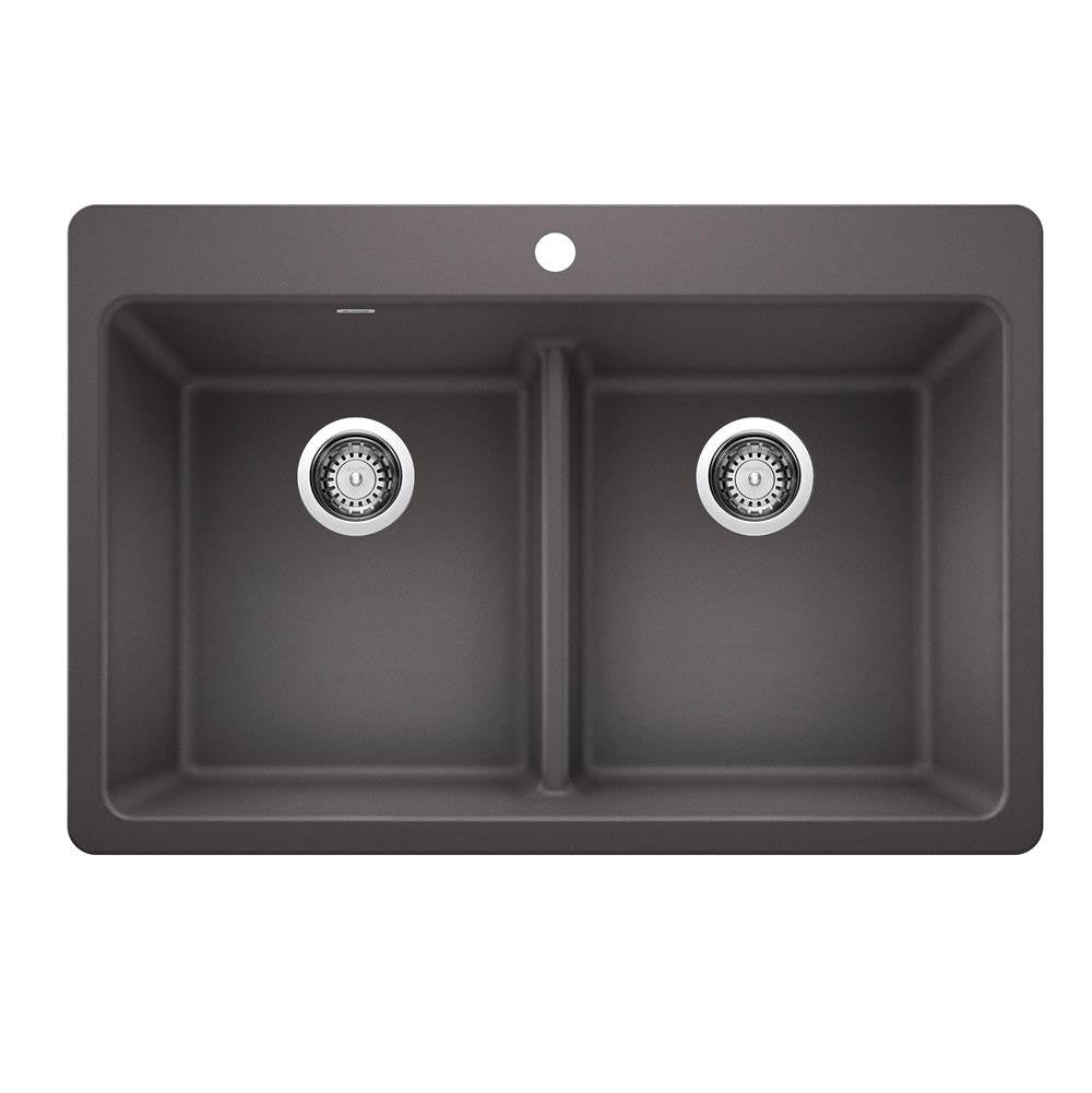 Blanco - Liven SILGRANIT 33'' 50/50 Double Bowl Dual Mount Kitchen Sink with Low Divide - Cinder - Cinder