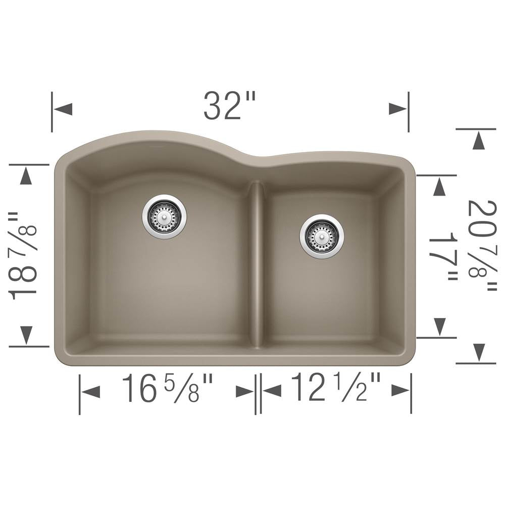 Diamond SILGRANIT 32'' 60/40 Double Bowl Undermount Kitchen Sink with Low Divide - Anthracite