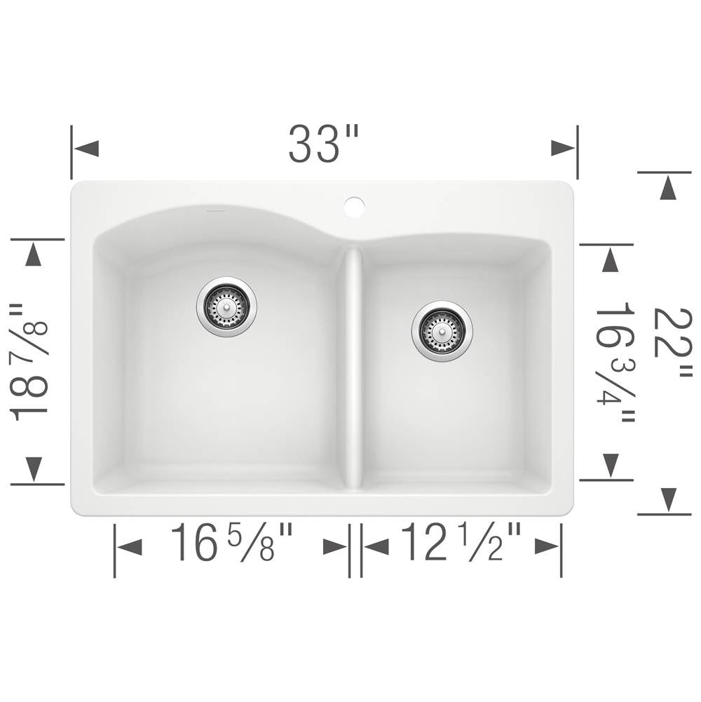 Diamond SILGRANIT 33'' 60/40 Double Bowl Dual Mount Kitchen Sink - Cafe