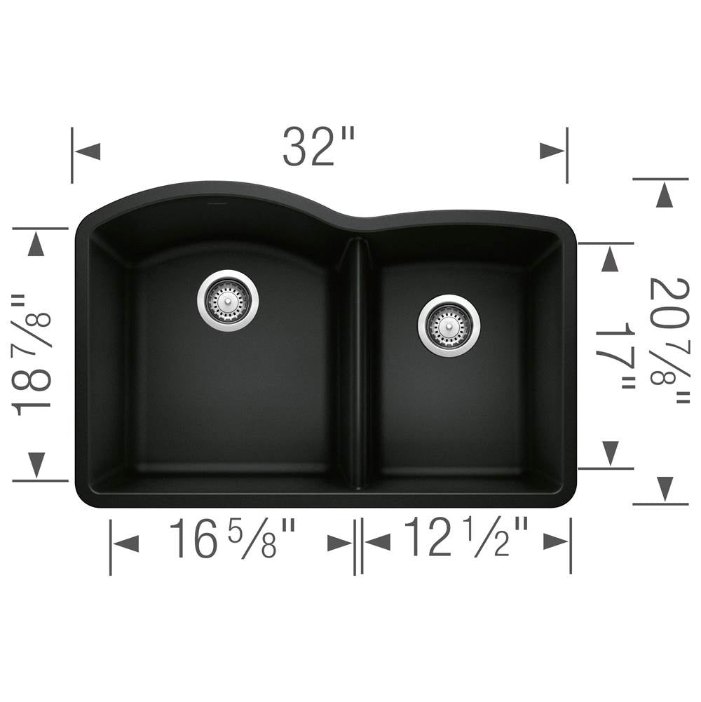 Diamond SILGRANIT 32'' 60/40 Double Bowl Undermount Kitchen Sink - Cafe