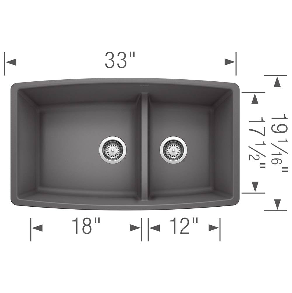 Performa SILGRANIT 33'' 60/40 Double Bowl Undermount Kitchen Sink with Low Divide - White