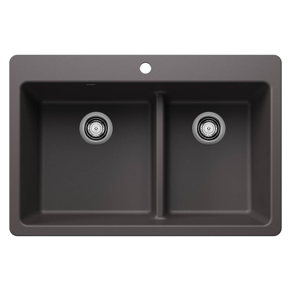 Blanco - Liven SILGRANIT 33'' 60/40 Double Bowl Dual Mount Kitchen Sink with Low Divide - Cinder - Cinder