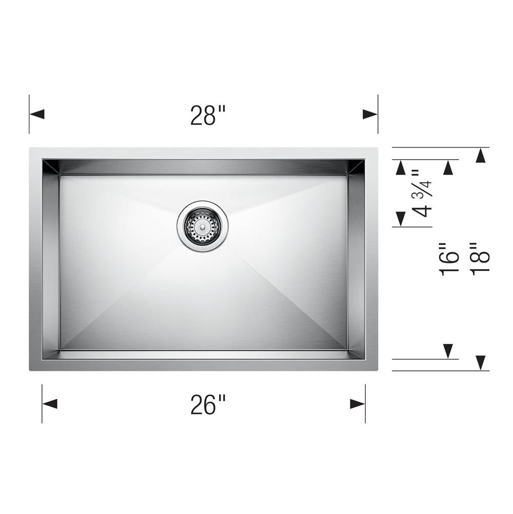 Quatrus R0 28'' Single Bowl Undermount Stainless Steel Kitchen Sink