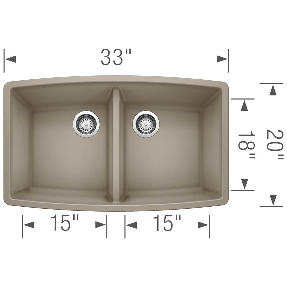 Performa SILGRANIT 33'' 50/50 Double Bowl Undermount Kitchen Sink - Cafe