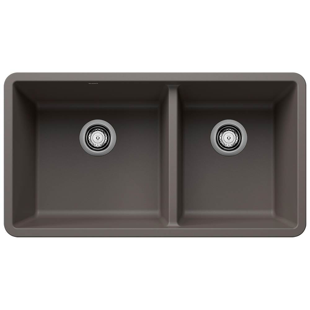Blanco - Precis SILGRANIT 33'' 60/40 Double Bowl Undermount Kitchen Sink - Volcano Gray - Volcano Gray