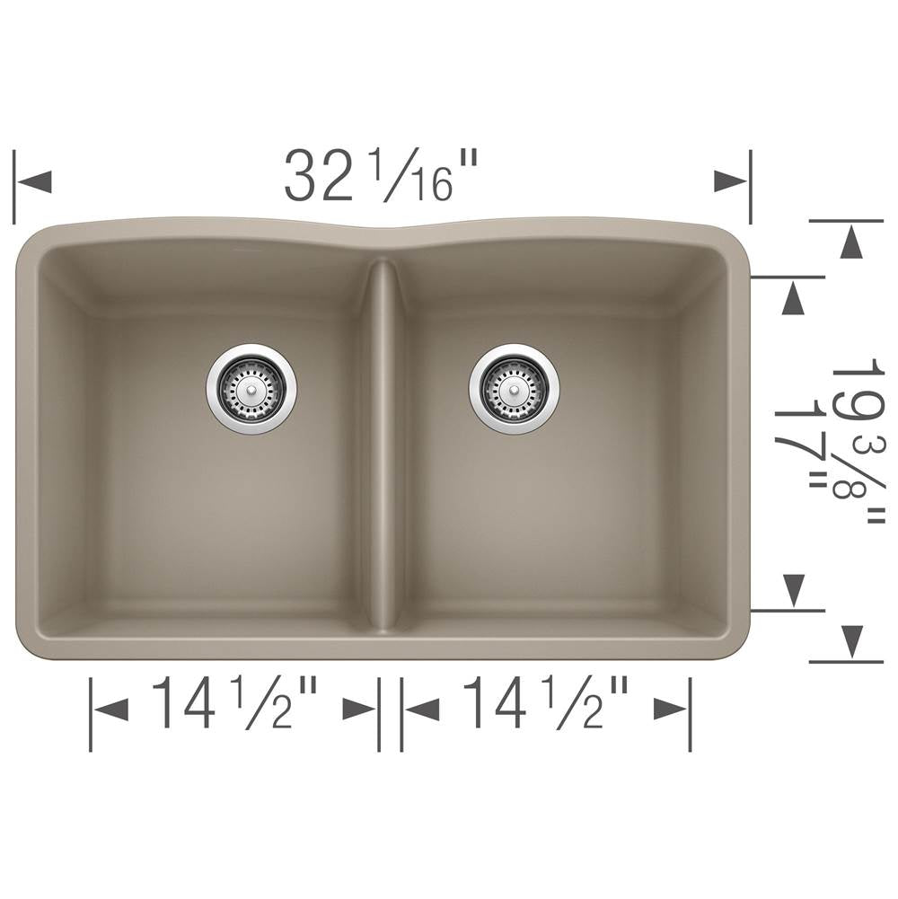 Diamond SILGRANIT 32'' 50/50 Double Bowl Undermount Kitchen Sink - Cafe