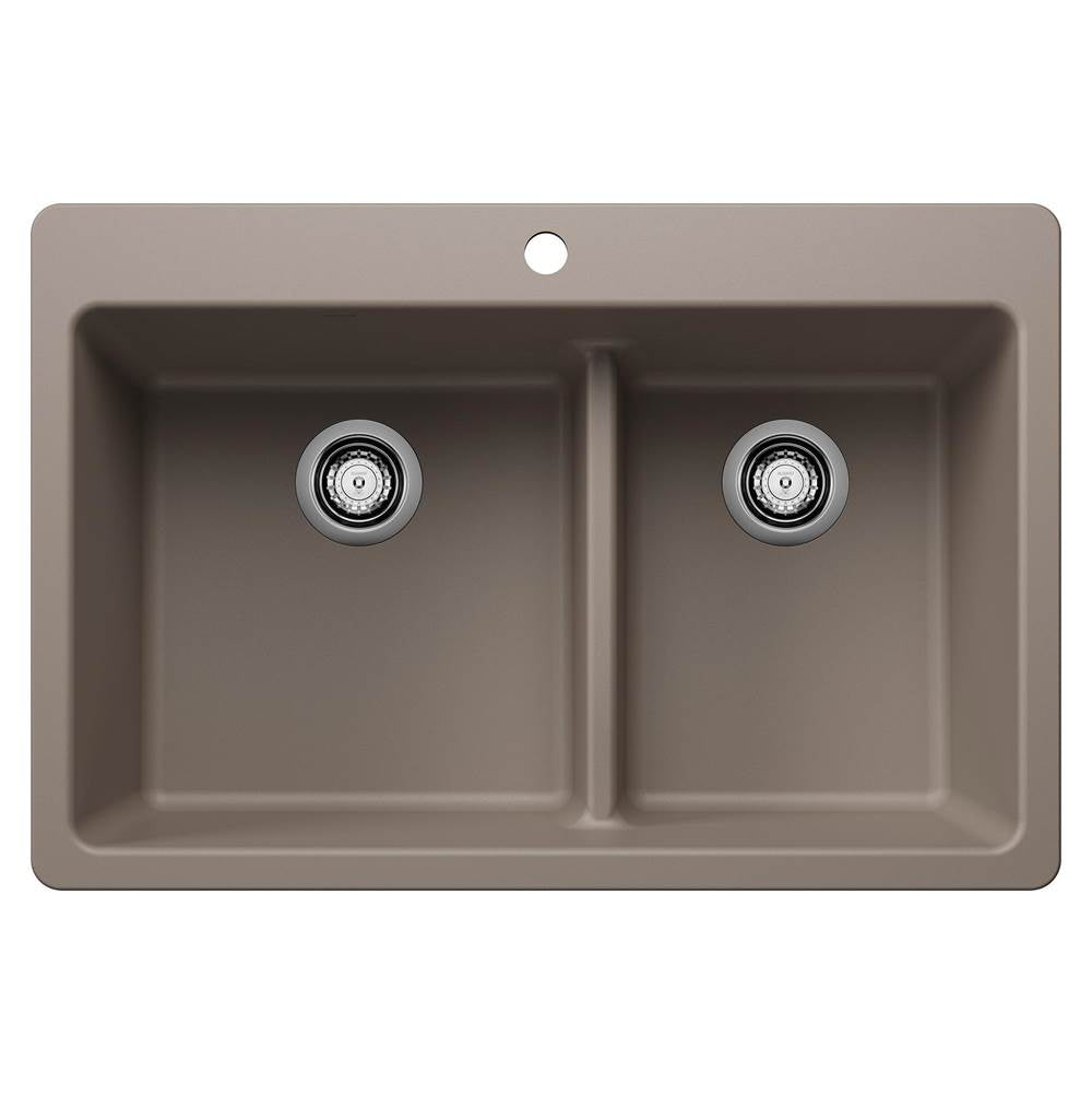 Blanco - Liven SILGRANIT 33'' 60/40 Double Bowl Dual Mount Kitchen Sink with Low Divide - Truffle - Truffle