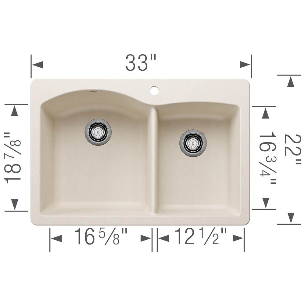 Diamond SILGRANIT 33'' 60/40 Double Bowl Dual Mount Kitchen Sink - Soft White