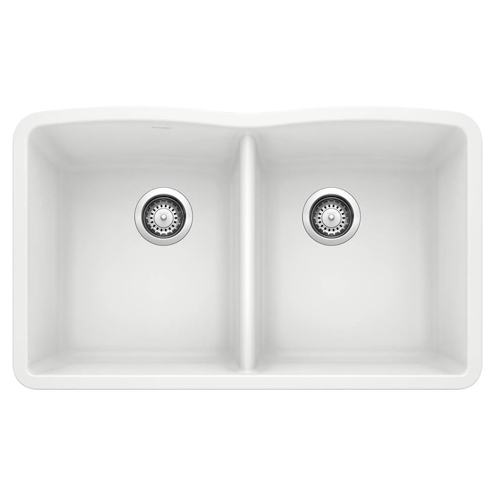 Blanco - Diamond SILGRANIT 32'' 50/50 Double Bowl Undermount Kitchen Sink - White - White