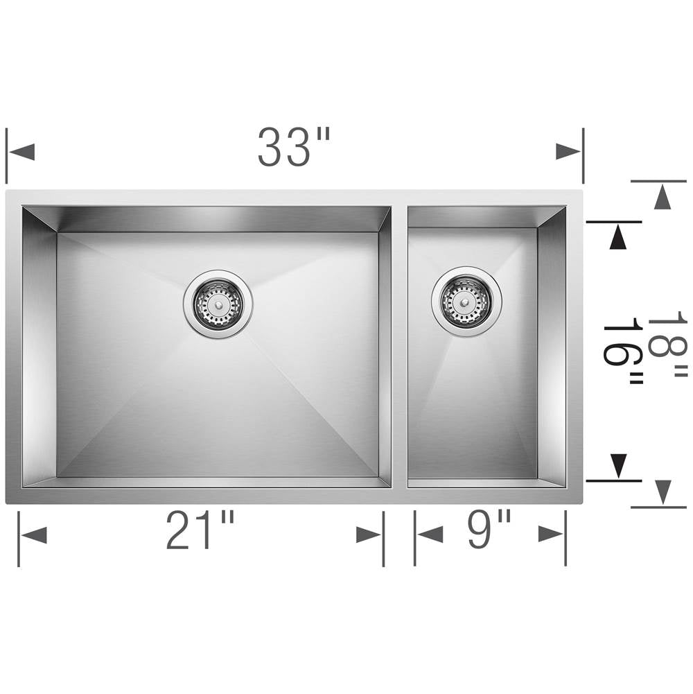 Precision R0 33'' 70/30 Double Bowl Undermount Stainless Steel Kitchen Sink