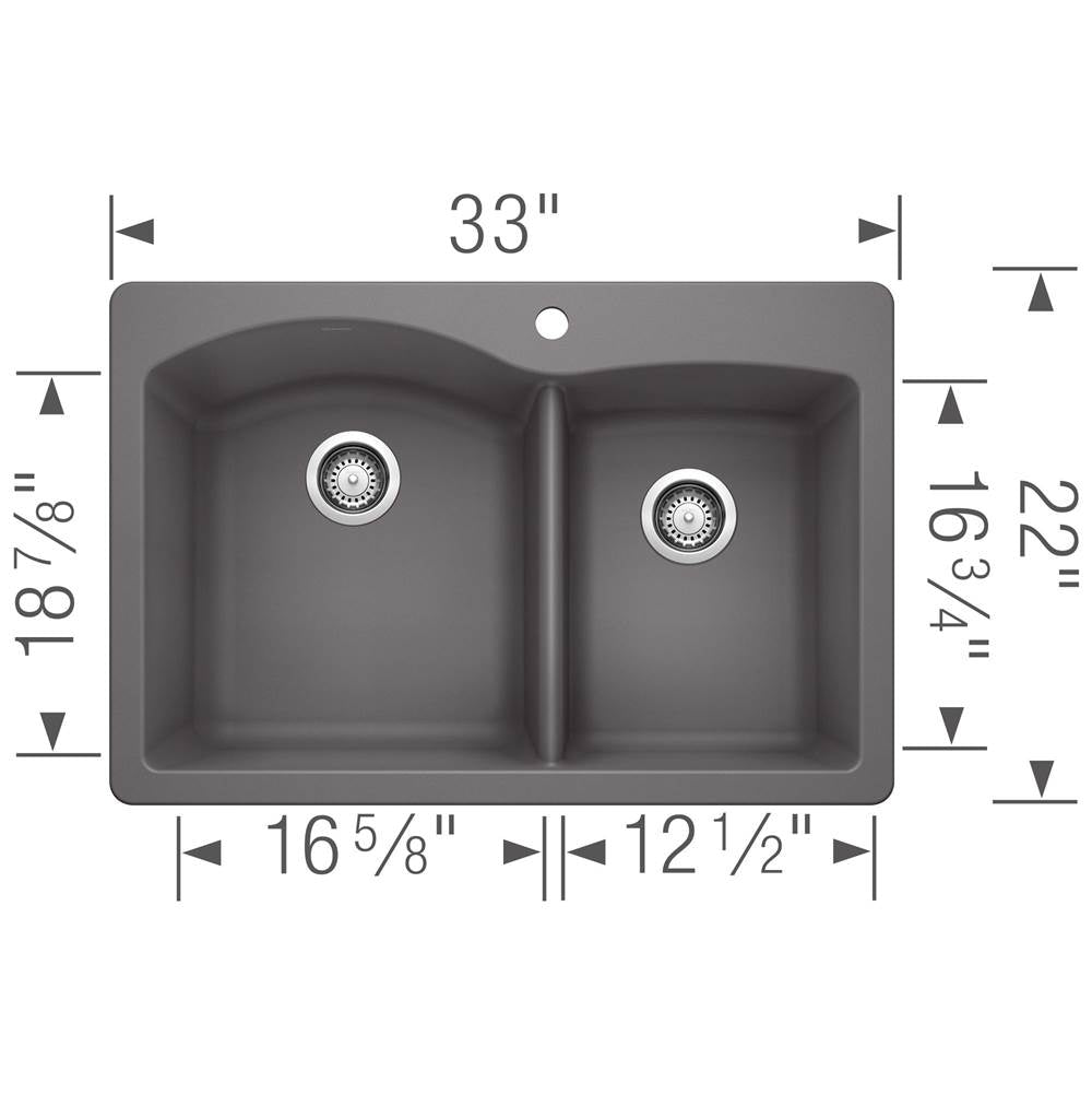 Diamond SILGRANIT 33'' 60/40 Double Bowl Dual Mount Kitchen Sink - Cafe