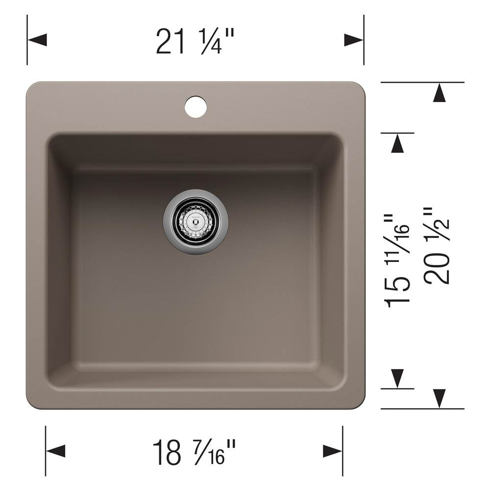 Liven SILGRANIT 21'' Single Bowl Dual Mount Kitchen Sink - Coal Black